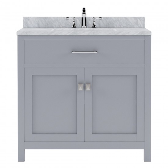 Caroline 36" Single Bath Vanity in Gray with White Marble Top and Round Sink