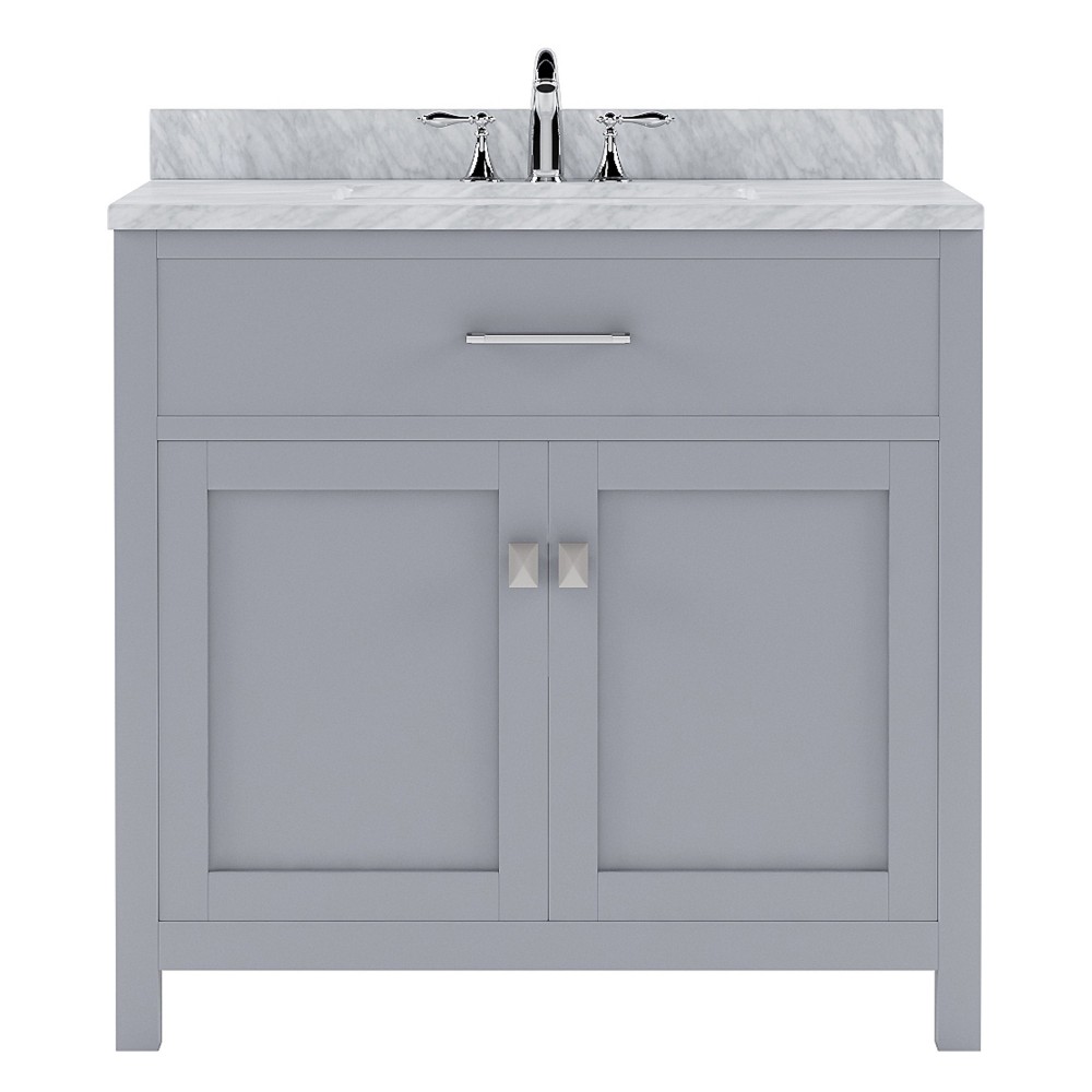 Caroline 36" Single Bath Vanity in Gray with White Marble Top and Round Sink