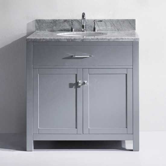 Caroline 36" Single Bath Vanity in Gray with White Marble Top and Round Sink