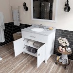 Caroline 36" Single Bath Vanity in White with White Marble Top and Round Sink with Brushed Nickel Faucet and Matching Mirror