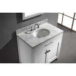 Caroline 36" Single Bath Vanity in White with White Marble Top and Round Sink with Brushed Nickel Faucet and Matching Mirror