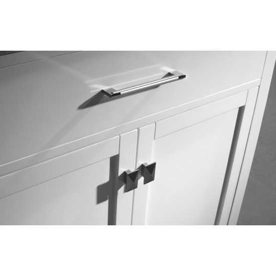 Caroline 36" Single Bath Vanity in White with White Marble Top and Round Sink with Brushed Nickel Faucet and Matching Mirror