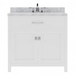 Caroline 36" Single Bath Vanity in White with White Marble Top and Round Sink