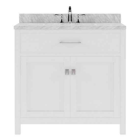 Caroline 36" Single Bath Vanity in White with White Marble Top and Round Sink