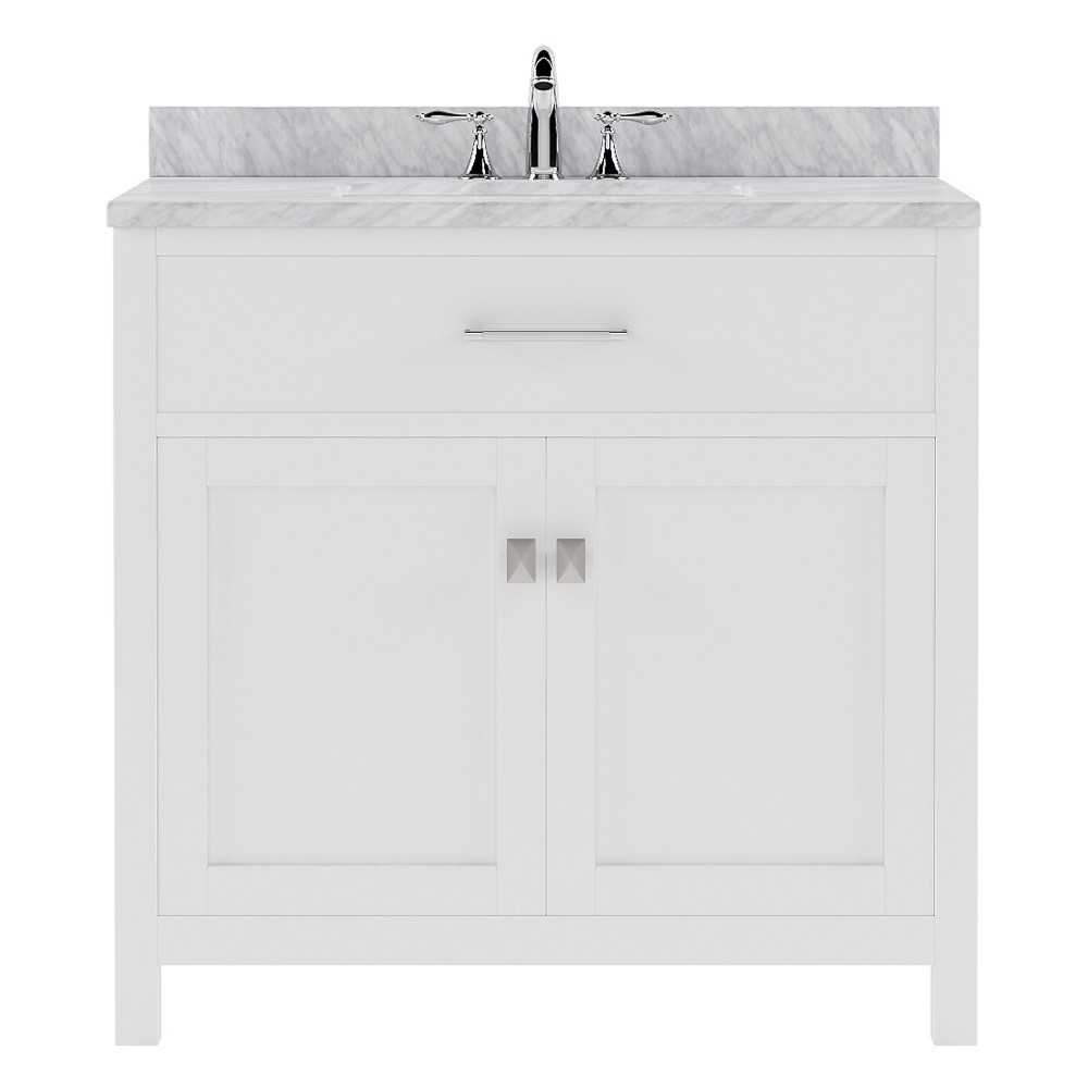 Caroline 36" Single Bath Vanity in White with White Marble Top and Round Sink