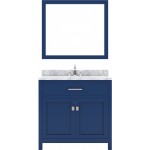 Caroline 36" Single Bath Vanity in French Blue with White Marble Top and Square Sink with Polished Chrome Faucet and Mirror