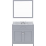 Caroline 36" Single Bath Vanity in Gray with White Marble Top and Square Sink with Polished Chrome Faucet and Matching Mirror