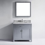 Caroline 36" Single Bath Vanity in Gray with White Marble Top and Square Sink with Polished Chrome Faucet and Matching Mirror