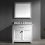 Caroline 36" Single Bath Vanity in White with White Marble Top and Square Sink and Matching Mirror