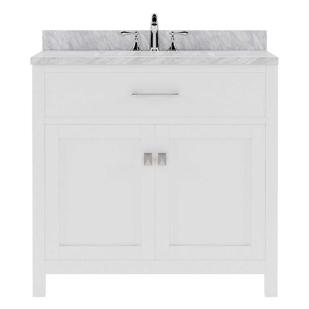 Caroline 36" Single Bath Vanity in White with White Marble Top and Square Sink