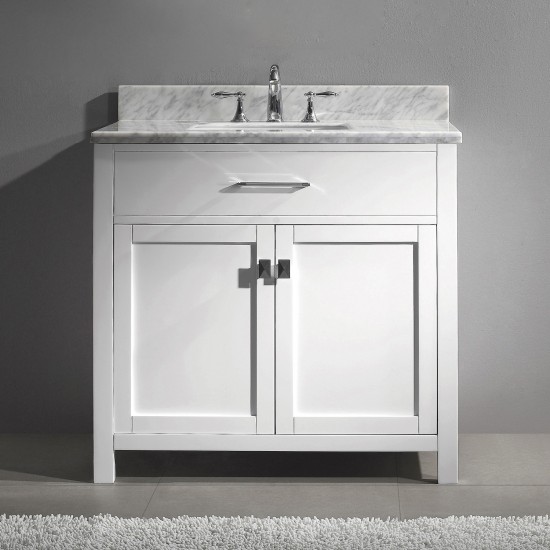 Caroline 36" Single Bath Vanity in White with White Marble Top and Square Sink