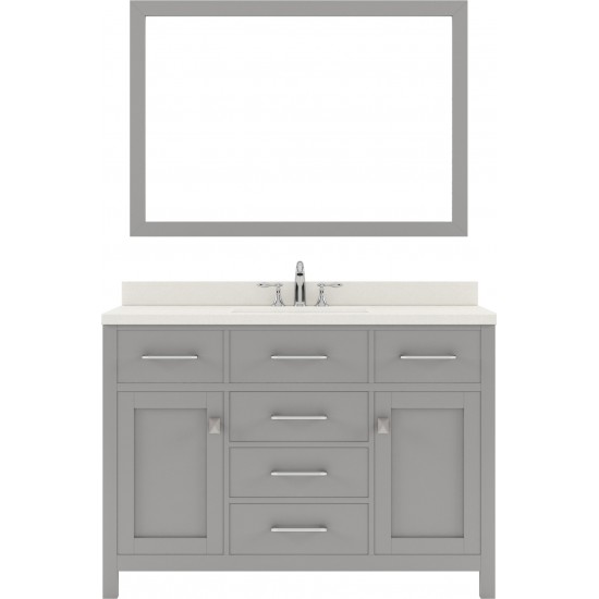 Caroline 48" Single Bath Vanity in Cashmere Gray with White Quartz Top and Round Sink and Matching Mirror