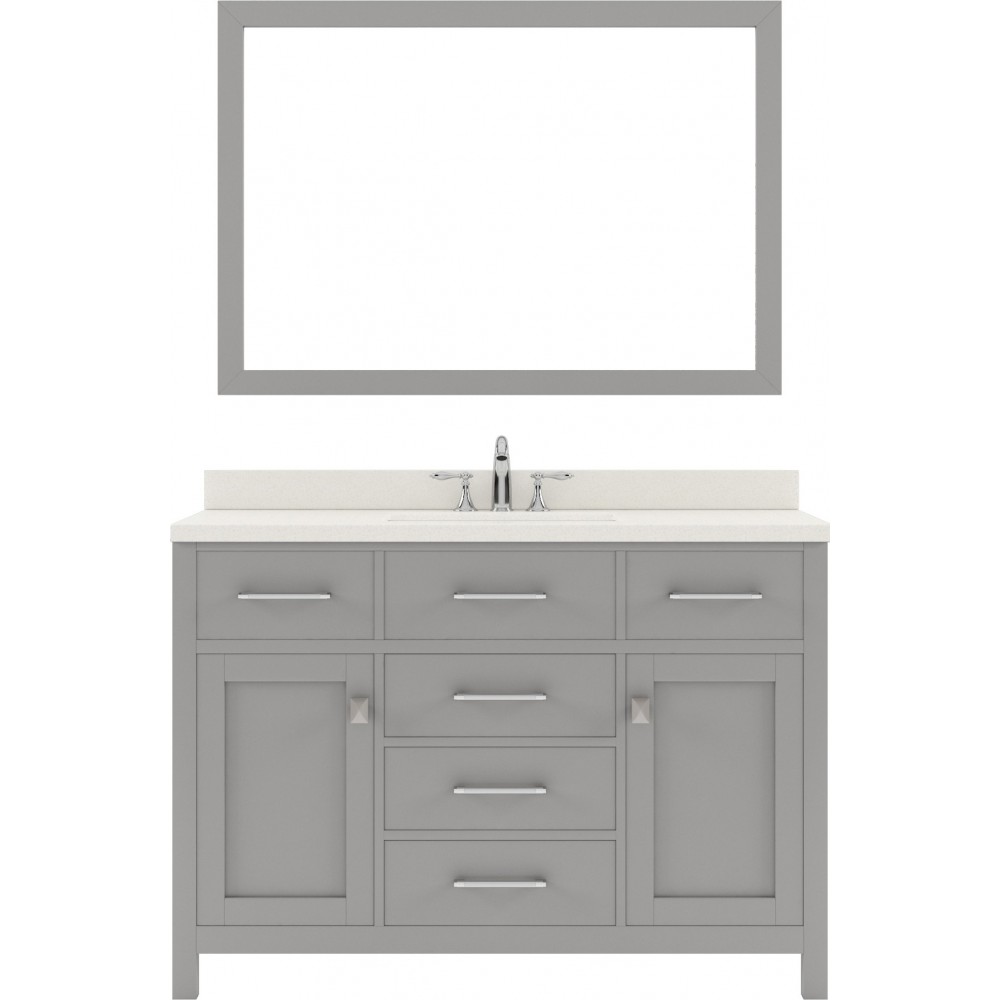 Caroline 48" Single Bath Vanity in Cashmere Gray with White Quartz Top and Round Sink and Matching Mirror