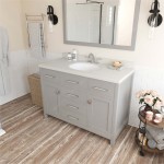 Caroline 48" Single Bath Vanity in Cashmere Gray with White Quartz Top and Round Sink and Matching Mirror