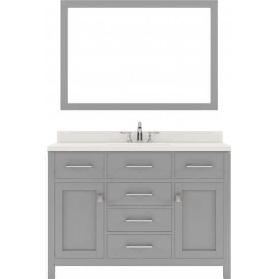 Caroline 48" Single Bath Vanity in Cashmere Gray with White Quartz Top and Round Sink with Polished Chrome Faucet and Mirror