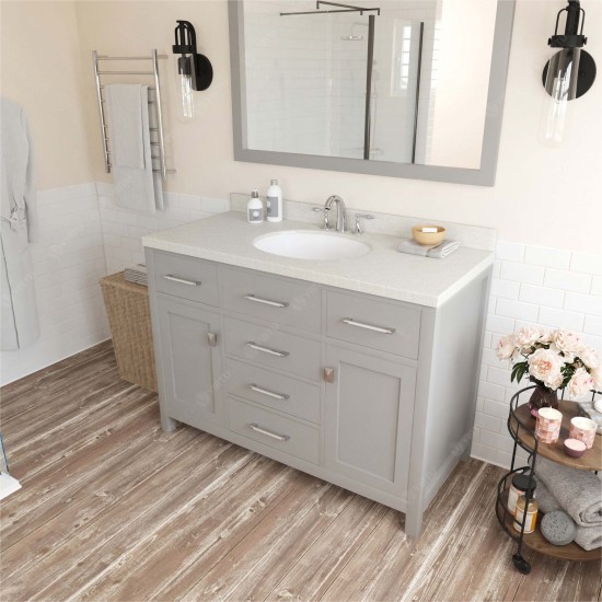 Caroline 48" Single Bath Vanity in Cashmere Gray with White Quartz Top and Round Sink