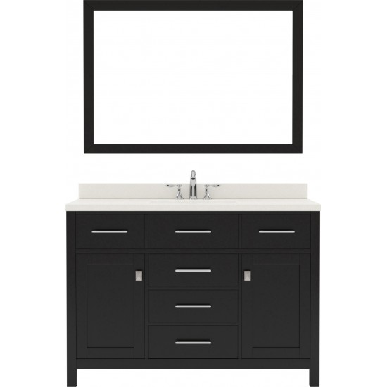 Caroline 48" Single Bath Vanity in Espresso with White Quartz Top and Round Sink and Matching Mirror