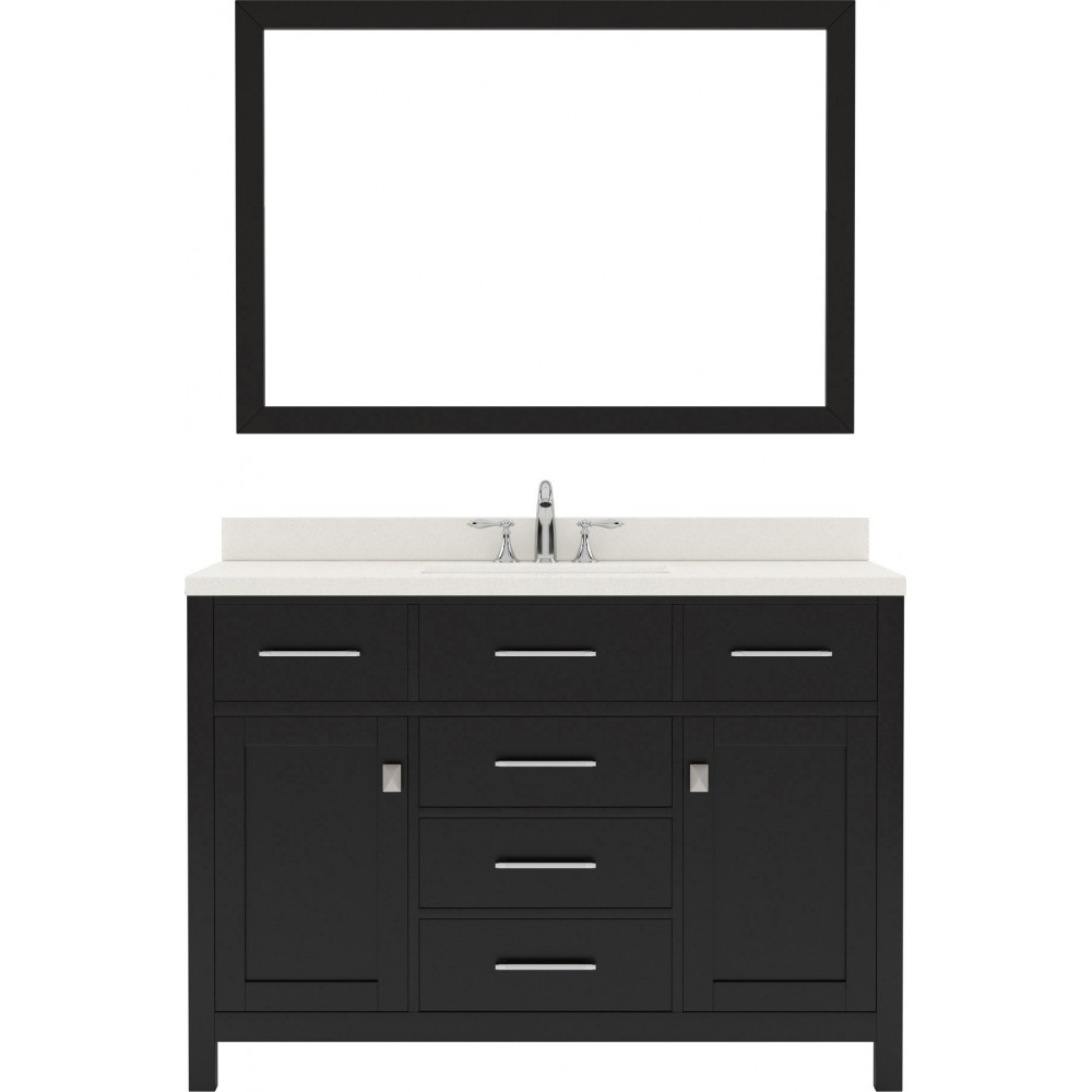 Caroline 48" Single Bath Vanity in Espresso with White Quartz Top and Round Sink with Brushed Nickel Faucet and Matching Mirr