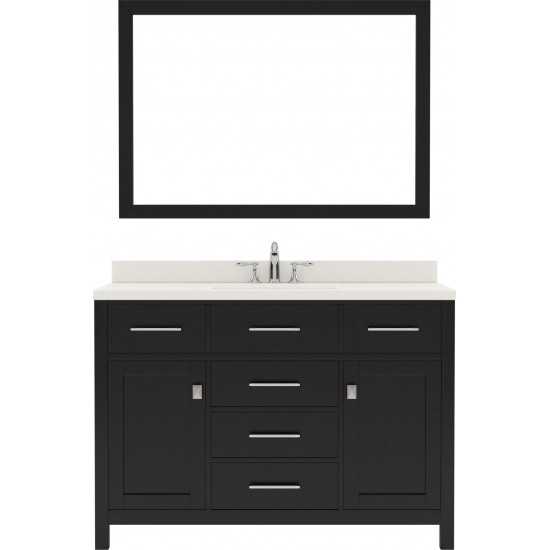 Caroline 48" Single Bath Vanity in Espresso with White Quartz Top and Round Sink with Polished Chrome Faucet and Matching Mir