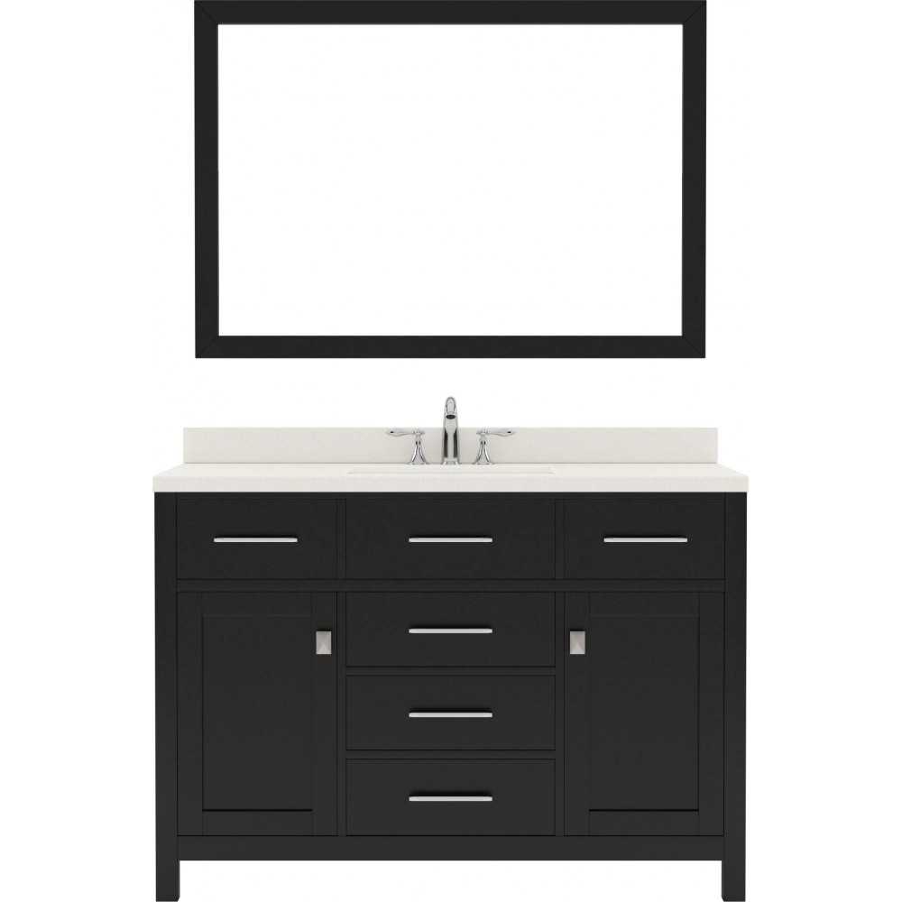 Caroline 48" Single Bath Vanity in Espresso with White Quartz Top and Round Sink with Polished Chrome Faucet and Matching Mir