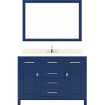 Caroline 48" Single Bath Vanity in French Blue with White Quartz Top and Round Sink and Matching Mirror