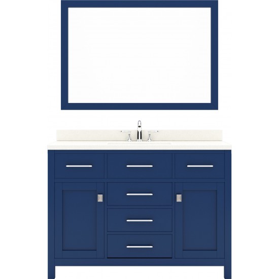 Caroline 48" Single Bath Vanity in French Blue with White Quartz Top and Round Sink and Matching Mirror