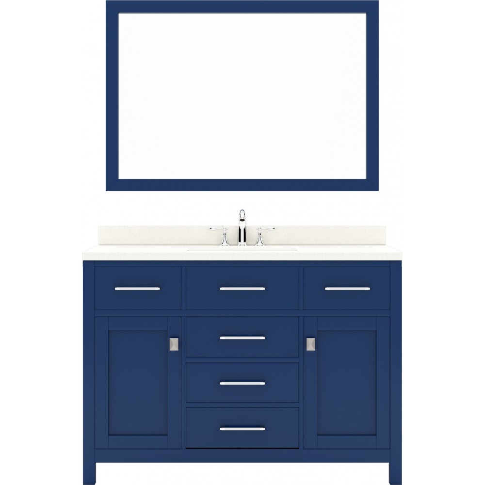 Caroline 48" Single Bath Vanity in French Blue with White Quartz Top and Round Sink and Matching Mirror