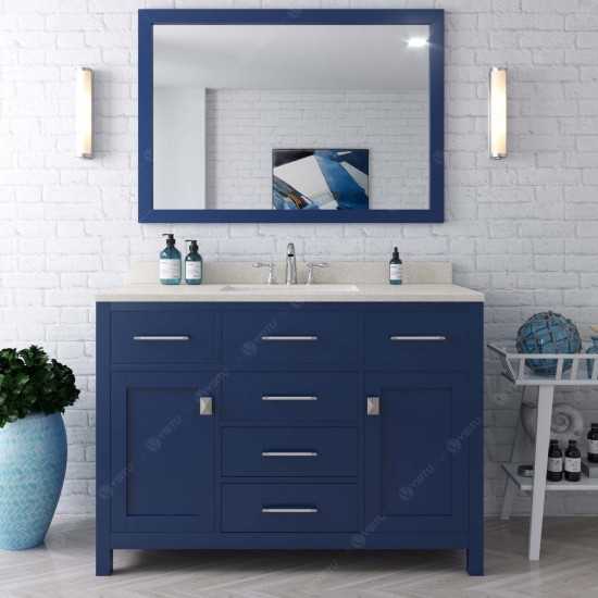 Caroline 48" Single Bath Vanity in French Blue with White Quartz Top and Round Sink and Matching Mirror