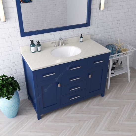 Caroline 48" Single Bath Vanity in French Blue with White Quartz Top and Round Sink and Matching Mirror