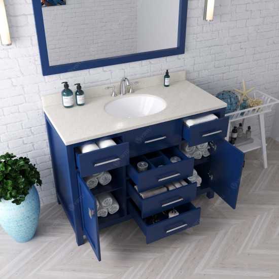 Caroline 48" Single Bath Vanity in French Blue with White Quartz Top and Round Sink and Matching Mirror