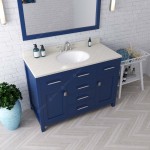 Caroline 48" Single Bath Vanity in French Blue with White Quartz Top and Round Sink with Polished Chrome Faucet and Mirror