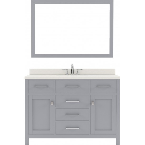 Caroline 48" Single Bath Vanity in Gray with White Quartz Top and Round Sink and Matching Mirror