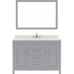 Caroline 48" Single Bath Vanity in Gray with White Quartz Top and Round Sink with Brushed Nickel Faucet and Matching Mirror