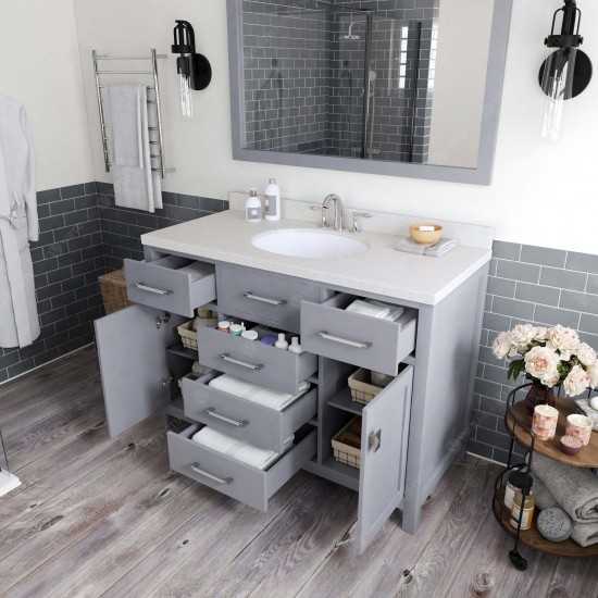 Caroline 48" Single Bath Vanity in Gray with White Quartz Top and Round Sink with Brushed Nickel Faucet and Matching Mirror