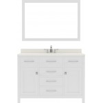 Caroline 48" Single Bath Vanity in White with White Quartz Top and Round Sink and Matching Mirror