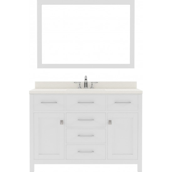 Caroline 48" Single Bath Vanity in White with White Quartz Top and Round Sink and Matching Mirror