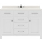 Caroline 48" Single Bath Vanity in White with White Quartz Top and Round Sink