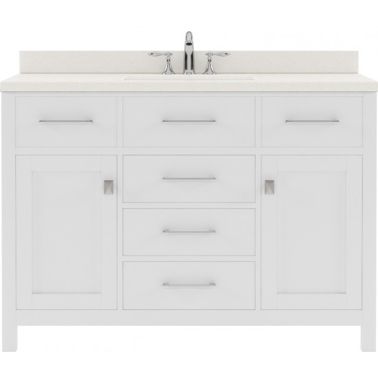 Caroline 48" Single Bath Vanity in White with White Quartz Top and Round Sink