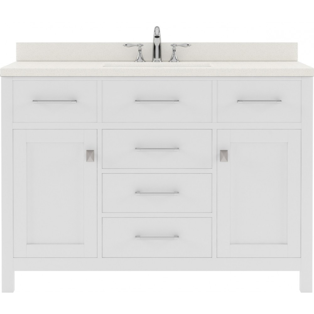 Caroline 48" Single Bath Vanity in White with White Quartz Top and Round Sink