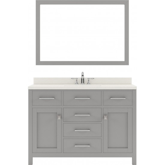 Caroline 48" Single Bath Vanity in Cashmere Gray with White Quartz Top and Square Sink and Matching Mirror