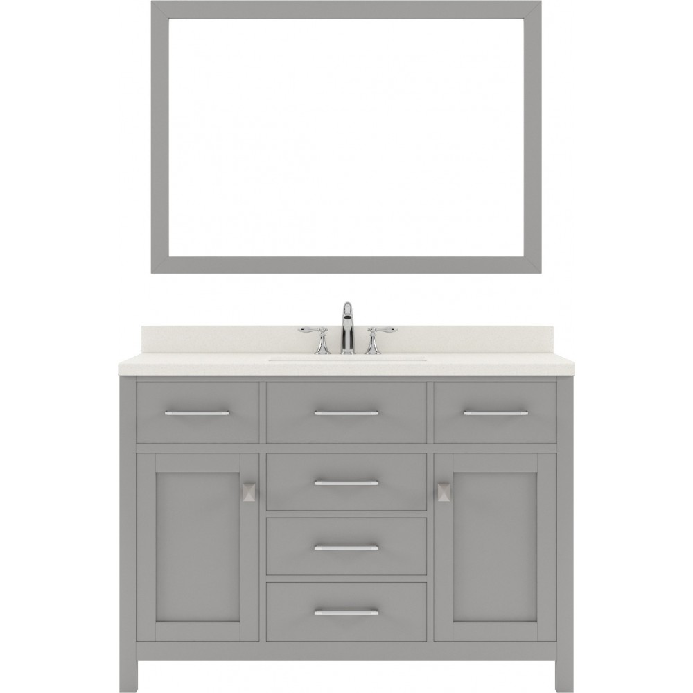 Caroline 48" Single Bath Vanity in Cashmere Gray with White Quartz Top and Square Sink and Matching Mirror