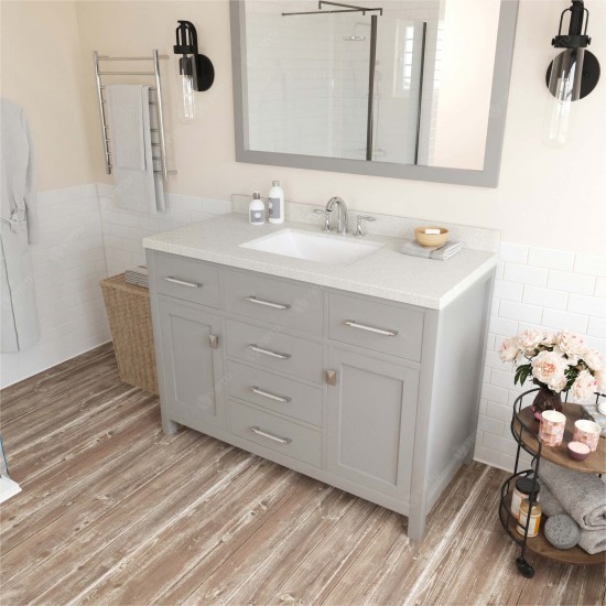 Caroline 48" Single Bath Vanity in Cashmere Gray with White Quartz Top and Square Sink and Matching Mirror