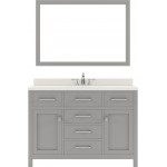 Caroline 48" Single Bath Vanity in Cashmere Gray with White Quartz Top and Square Sink with Polished Chrome Faucet and Mirror
