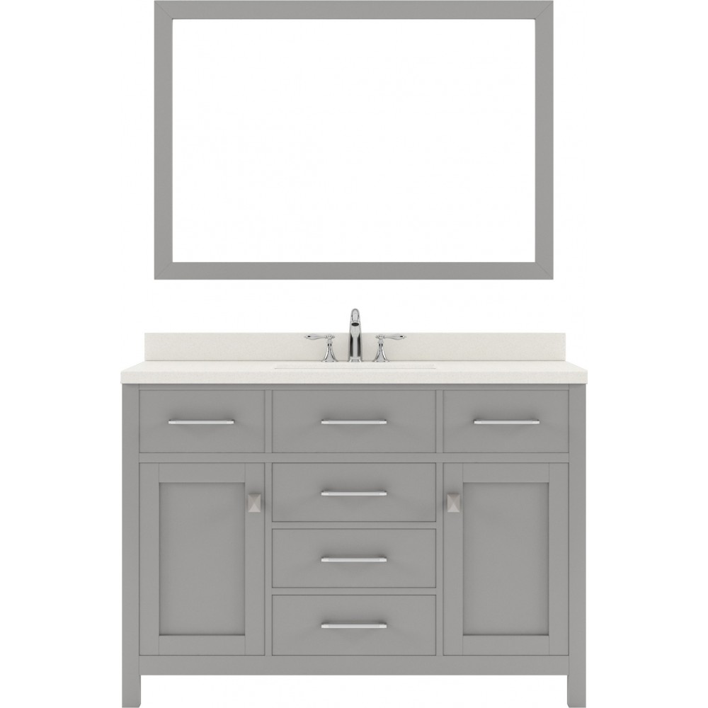 Caroline 48" Single Bath Vanity in Cashmere Gray with White Quartz Top and Square Sink with Polished Chrome Faucet and Mirror