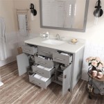 Caroline 48" Single Bath Vanity in Cashmere Gray with White Quartz Top and Square Sink with Polished Chrome Faucet and Mirror