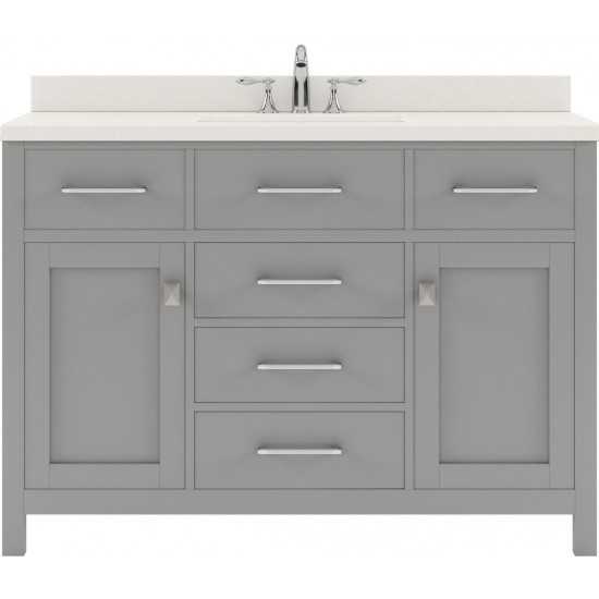 Caroline 48" Single Bath Vanity in Cashmere Gray with White Quartz Top and Square Sink