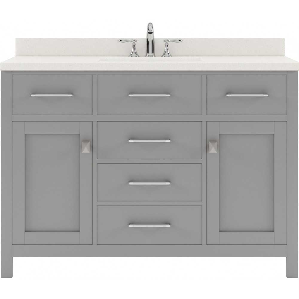 Caroline 48" Single Bath Vanity in Cashmere Gray with White Quartz Top and Square Sink