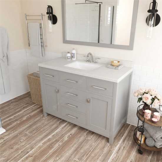 Caroline 48" Single Bath Vanity in Cashmere Gray with White Quartz Top and Square Sink