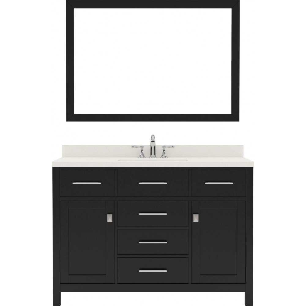 Caroline 48" Single Bath Vanity in Espresso with White Quartz Top and Square Sink with Brushed Nickel Faucet and Matching Mir