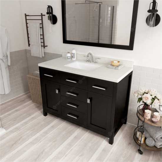 Caroline 48" Single Bath Vanity in Espresso with White Quartz Top and Square Sink with Brushed Nickel Faucet and Matching Mir